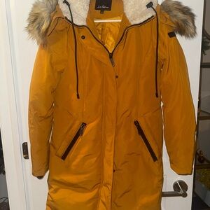 Lou & Grey Mustard Bomber Jacket with Fur Hood